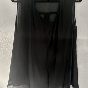 Anagram Chiffon Tank with Asymmetric Hem — loose fit, drapey